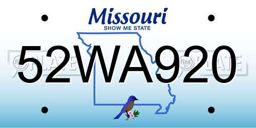 52WA920 Missouri License Plate