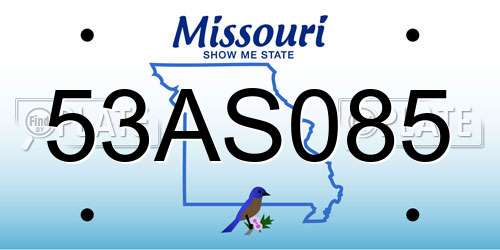 53AS085 Missouri License Plate