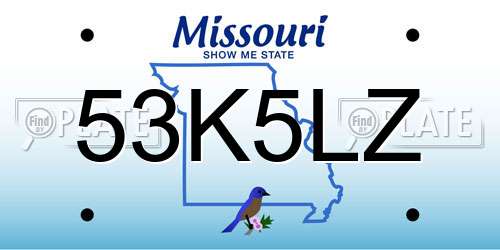 53K5LZ Missouri License Plate