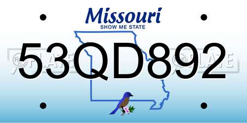 53QD892 Missouri License Plate