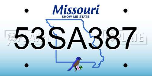53SA387 Missouri License Plate