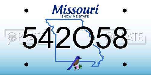 542O58 Missouri License Plate