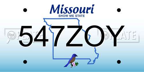 547ZOY Missouri License Plate