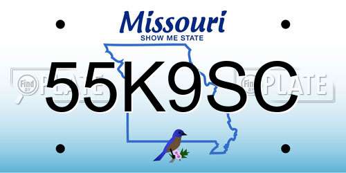 55K9SC Missouri License Plate