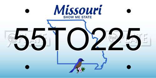 55TO225 Missouri License Plate