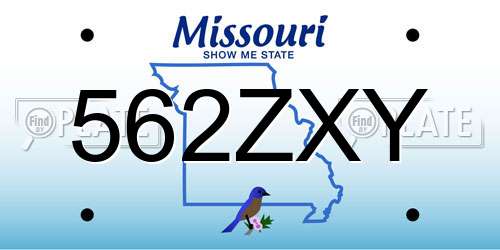 562ZXY Missouri License Plate