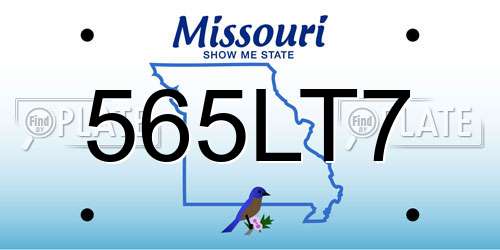 565LT7 Missouri License Plate