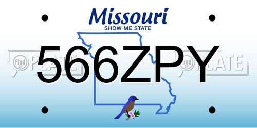 566ZPY Missouri License Plate