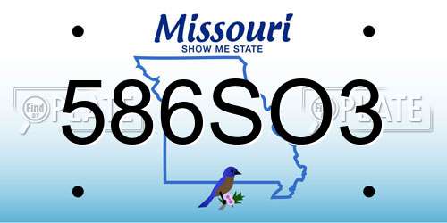 586SO3 Missouri License Plate
