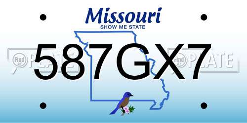 587GX7 Missouri License Plate