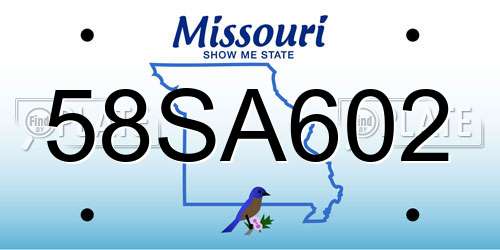 58SA602 Missouri License Plate