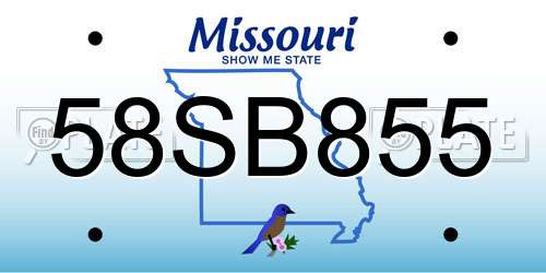 58SB855 Missouri License Plate