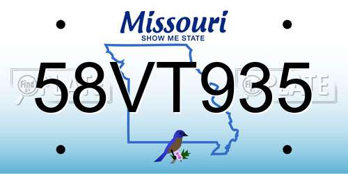 58VT935 Missouri License Plate