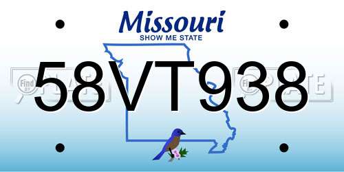 58VT938 Missouri License Plate
