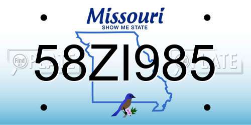58ZI985 Missouri License Plate
