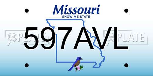 597AVL Missouri License Plate