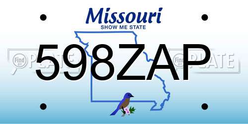 598ZAP Missouri License Plate