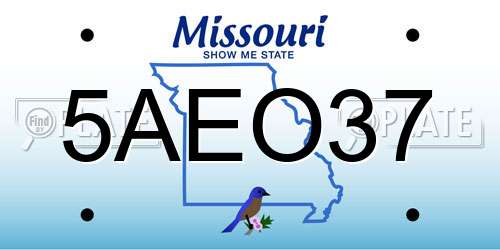 5AEO37 Missouri License Plate