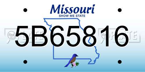 5B65816 Missouri License Plate
