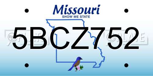 5BCZ752 Missouri License Plate