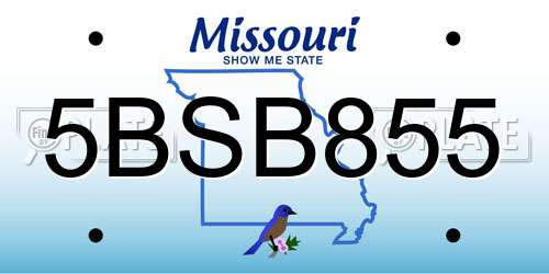 5BSB855 Missouri License Plate