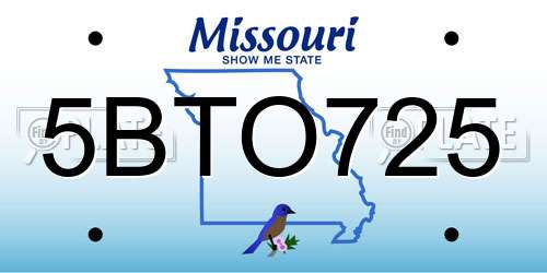 5BTO725 Missouri License Plate