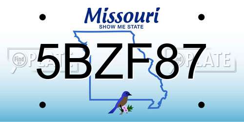 5BZF87 Missouri License Plate
