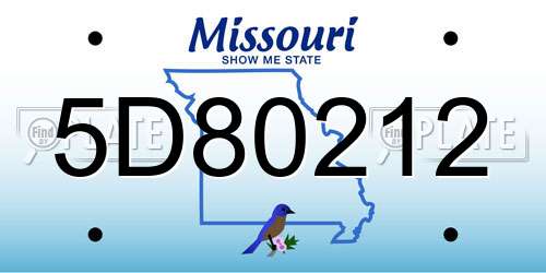 5D80212 Missouri License Plate