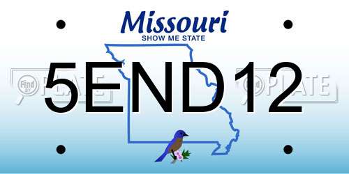 5END12 Missouri License Plate