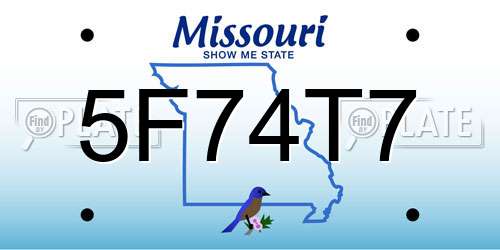 5F74T7 Missouri License Plate