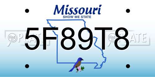 5F89T8 Missouri License Plate