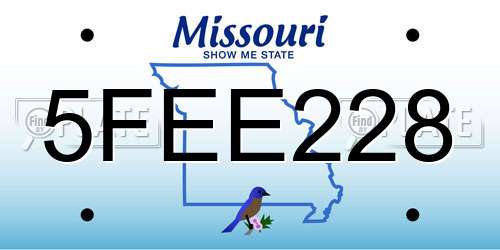 5FEE228 Missouri License Plate