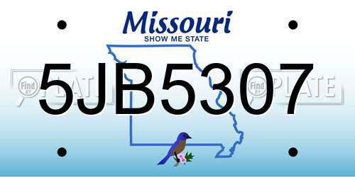 5JB5307 Missouri License Plate