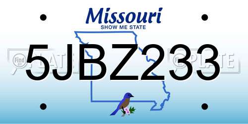 5JBZ233 Missouri License Plate