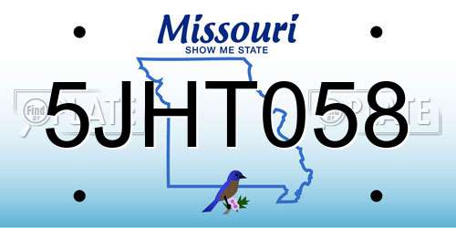 5JHT058 Missouri License Plate