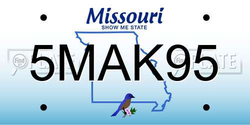 5MAK95 Missouri License Plate