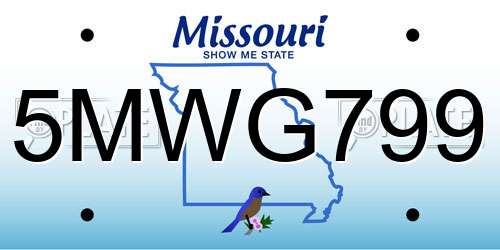 5MWG799 Missouri License Plate