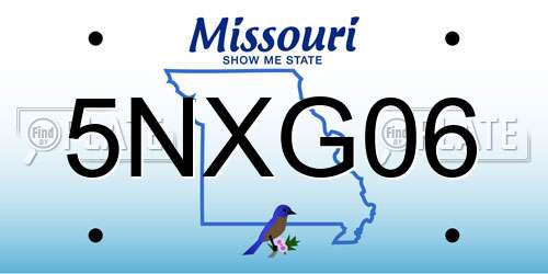5NXG06 Missouri License Plate