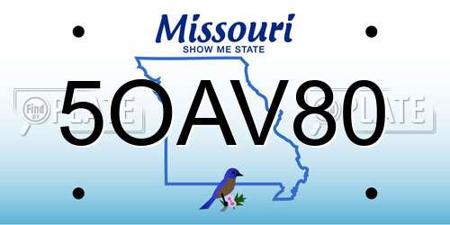 5OAV80 Missouri License Plate
