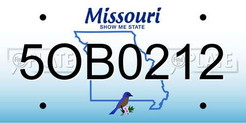 5OB0212 Missouri License Plate