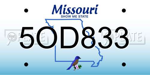 5OD833 Missouri License Plate