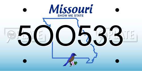 5OO533 Missouri License Plate