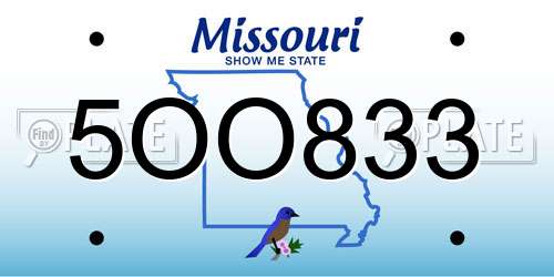 5OO833 Missouri License Plate