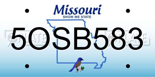 5OSB583 Missouri License Plate
