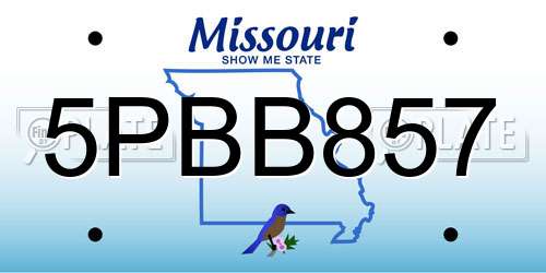 5PBB857 Missouri License Plate
