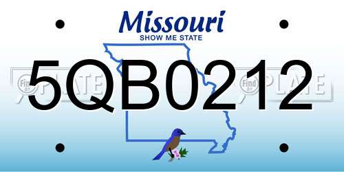 5QB0212 Missouri License Plate