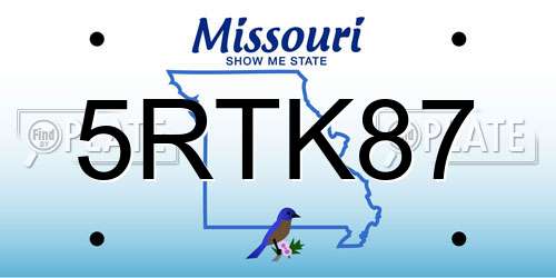 5RTK87 Missouri License Plate