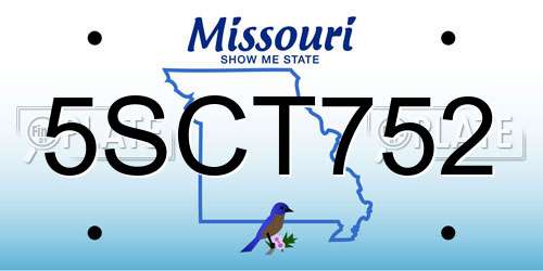 5SCT752 Missouri License Plate