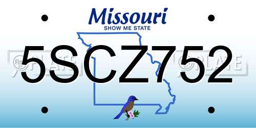5SCZ752 Missouri License Plate