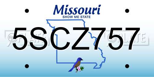 5SCZ757 Missouri License Plate